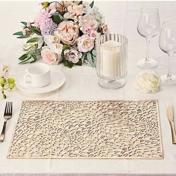Gold Placemats Laser Cut Elegant Everyday Special Occasion Holiday Elegant 4 PC - Picture 1 of 16